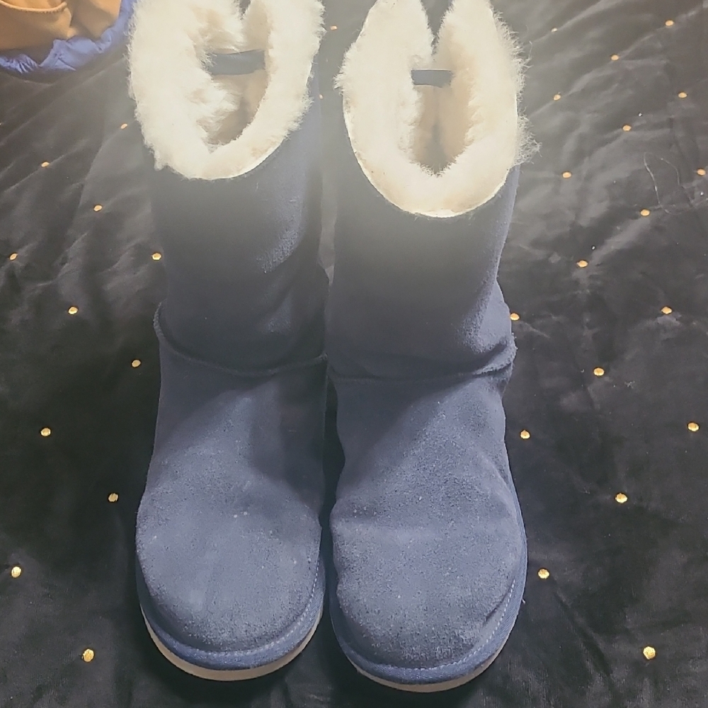 Koolaburra Navy Suede Shearling Mid-Calf Boots